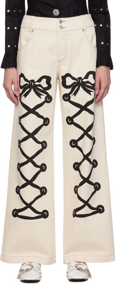Дънки Chopova Lowena Chopova Lowena Ribbon Print Wide Leg Jeans Бежово | 4061, 0