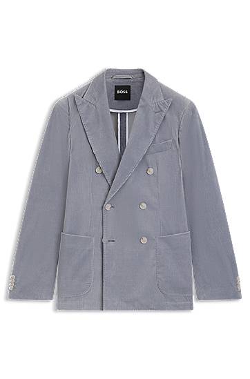 Яке BOSS Slim-fit Stretch-Cotton Corduroy Blazer Сиво | 50551597