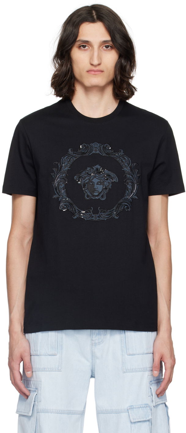 Тениска Versace Black Medusa Cartouche T-Shirt Черно | 1013944_1A10645