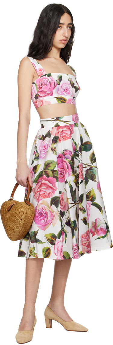 Пола Dolce & Gabbana Dolce&Gabbana Rose-Print Cotton Circle Midi Skirt Бяло | F4C1XT HS5S4, 3