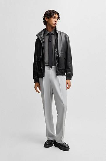 Риза BOSS Slim-Fit Melange Cotton Shirt Сиво | 50534882, 1