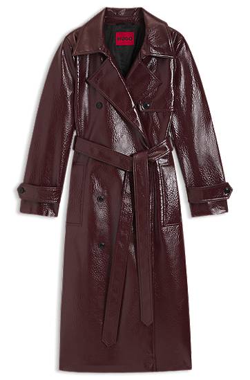 Тренчкот BOSS Double-breasted trench coat in faux leather Бургунди | 50554264, 0