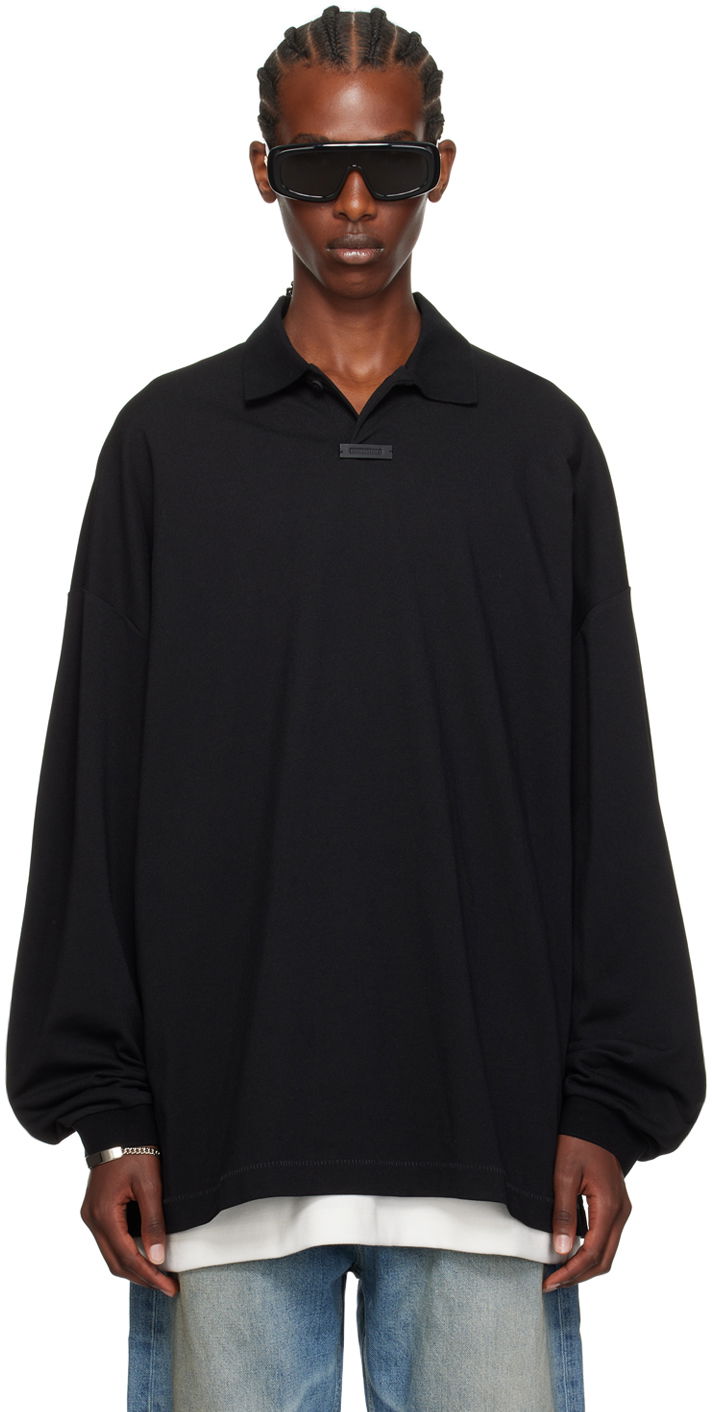 Поло тениска Fear of God Logo Patch Long Sleeve Polo Черно | 125BT244320F, 0