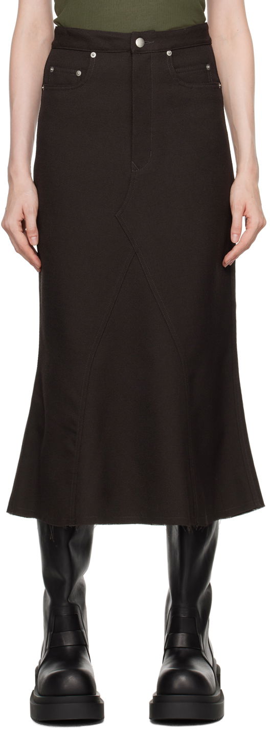 Пола Rick Owens Gray Porterville Godet Midi Skirt Черно | RP02D3349 WD, 0