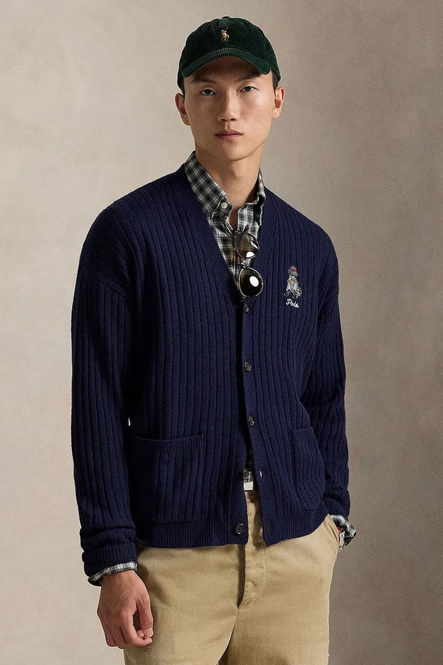 Polo Bear Wool Ribbed Cardigan