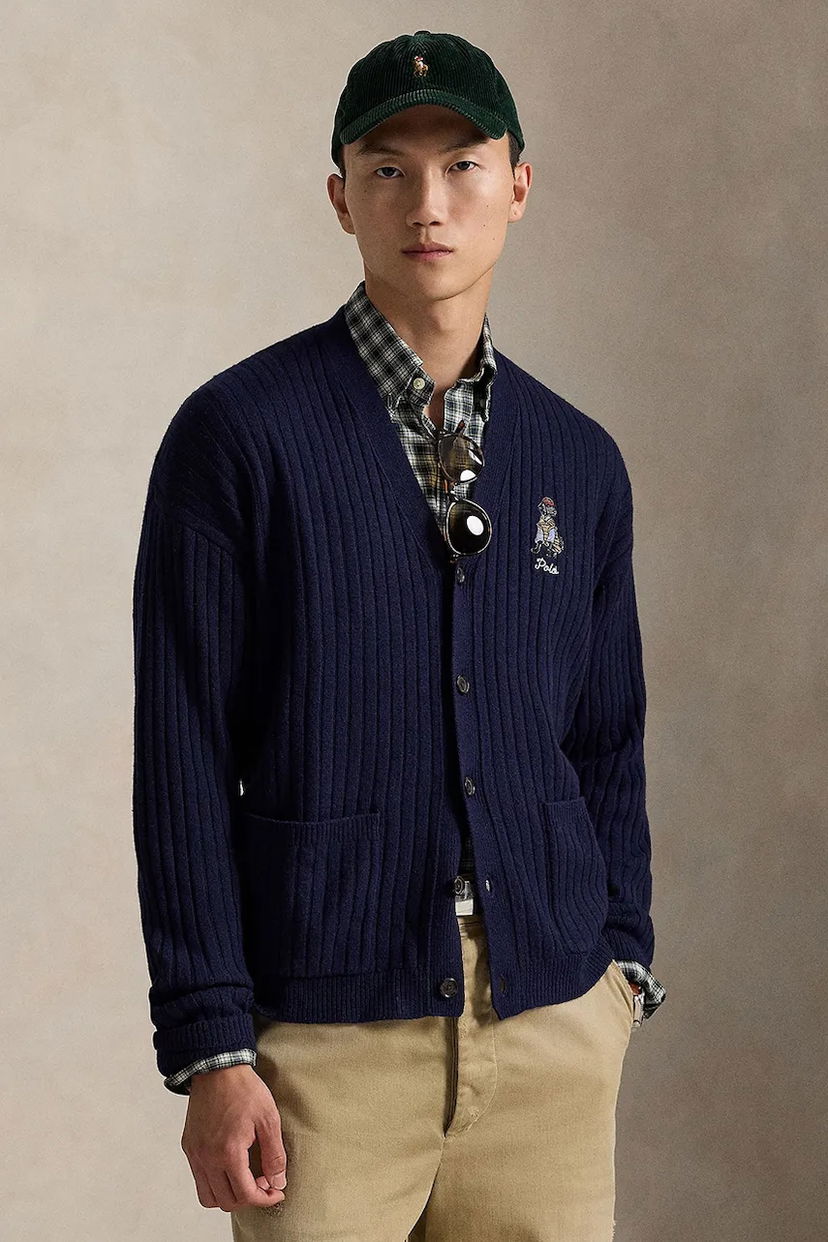 Пуловер Polo by Ralph Lauren Polo Bear Wool Ribbed Cardigan Тъмно синьо | 710979094