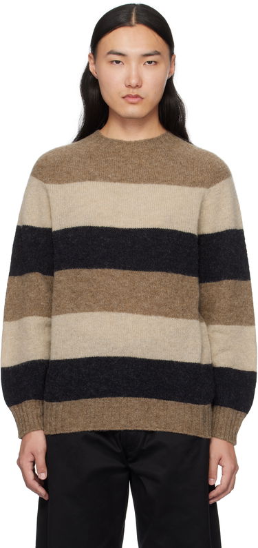 Пуловер BEAMS BEAMS PLUS Crew Stripe Shaggy Sweater Кафяво | 38150197319, 0