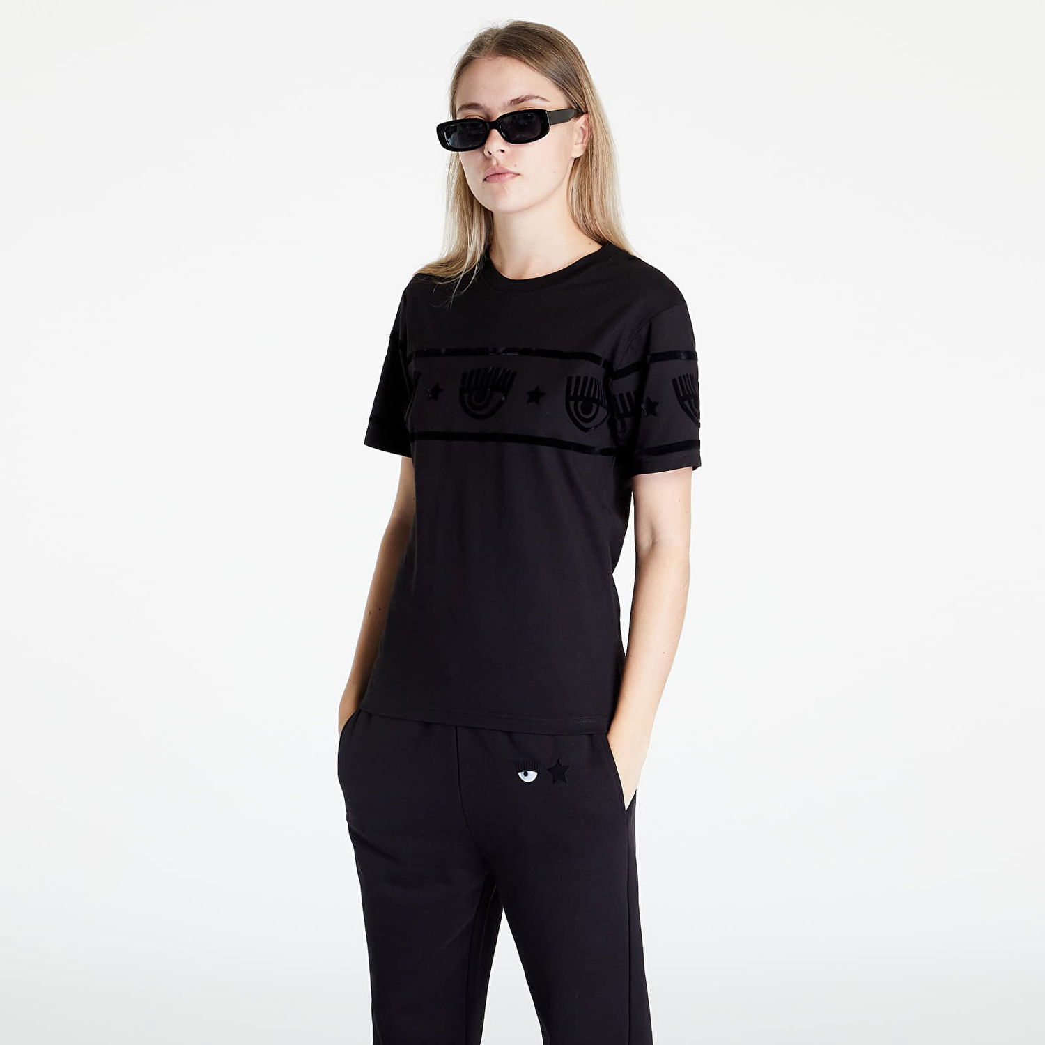 Тениска Chiara Ferragni Maxilogomania Flock T-Shirt Черно | 73CBHT08CJT04899, 0
