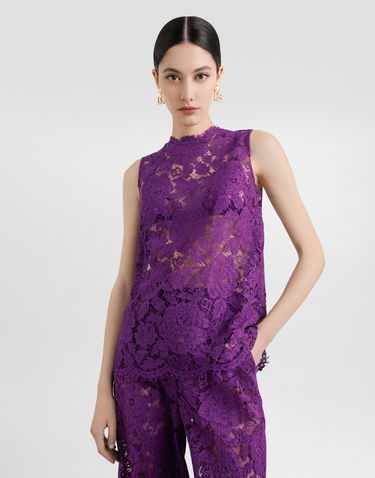 Потник Dolce & Gabbana Dolce & Gabbana Cordonetto Floral Lace Sleeveless High-Neck Top Лилаво | F73G9THLM7LF0571, 3