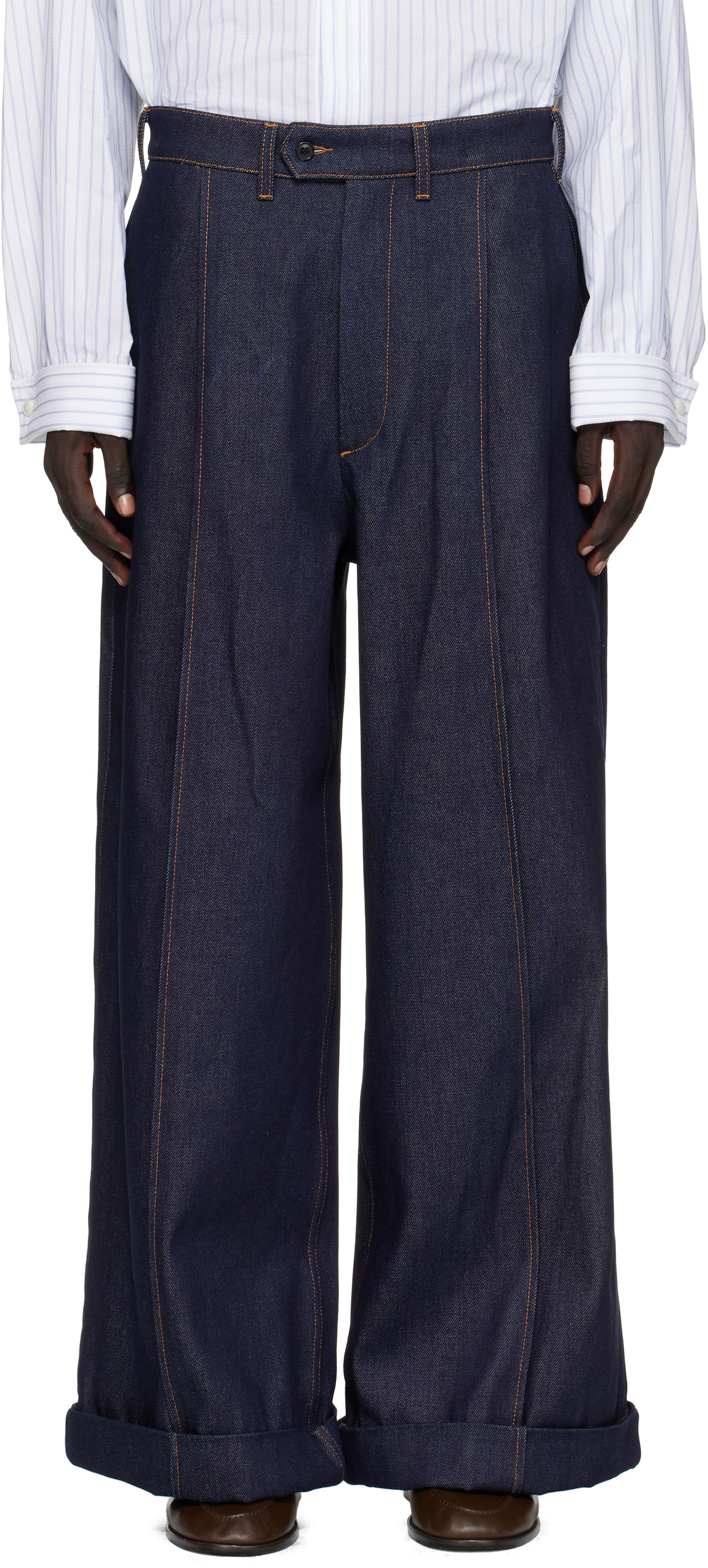 Дънки HED MAYNER Hed Mayner Wide-Leg Cuffed Front Seam Jeans Тъмно синьо | HMMB67035B-HB191, 0