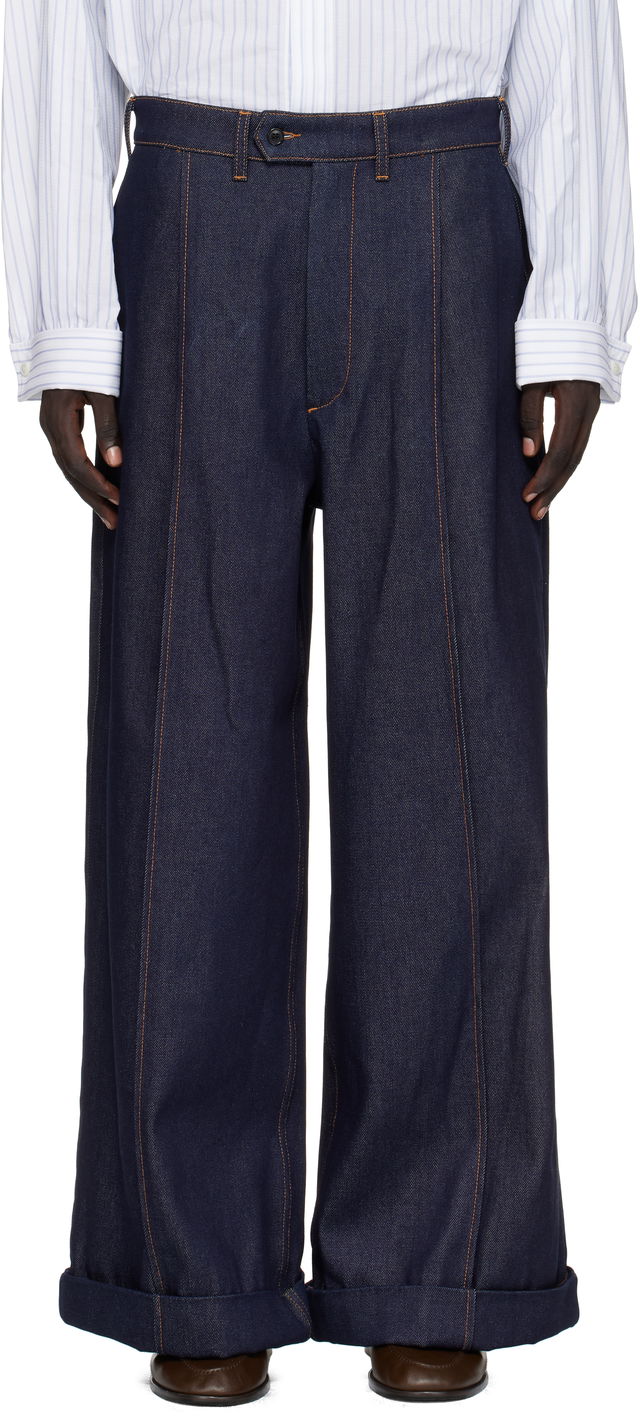 Hed Mayner Wide-Leg Cuffed Front Seam Jeans