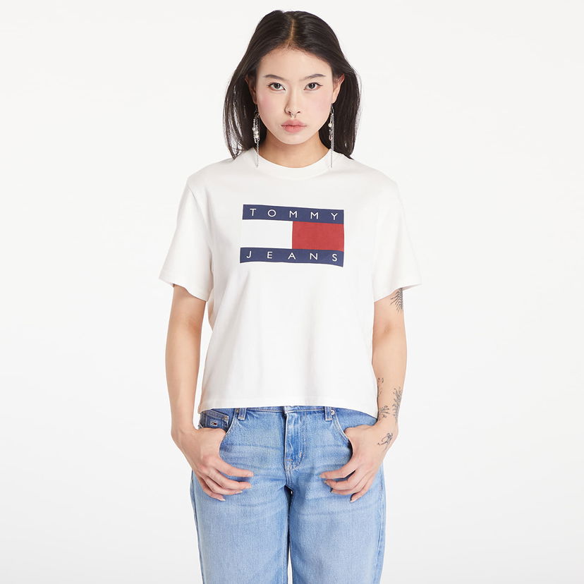 Тениска Tommy Hilfiger Flag Badge Boxy Fit T-Shirt Ancient White Бяло | DW0DW18629 YBH