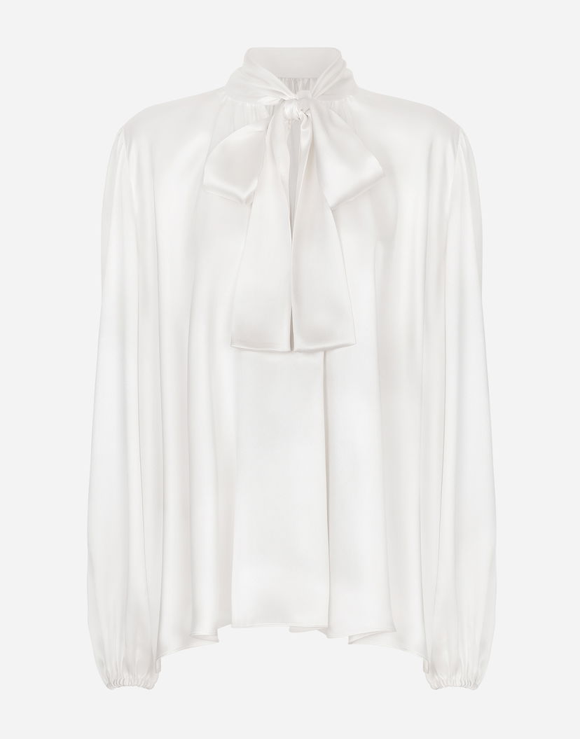 Риза Dolce & Gabbana Silk Tie Neck Blouse Бяло | F5P96TFU1NUW0800