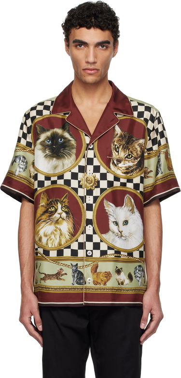Риза Dolce & Gabbana Dolce&Gabbana Silk Cat Print Shirt Многоцветен | G5LH3THI1VV, 0
