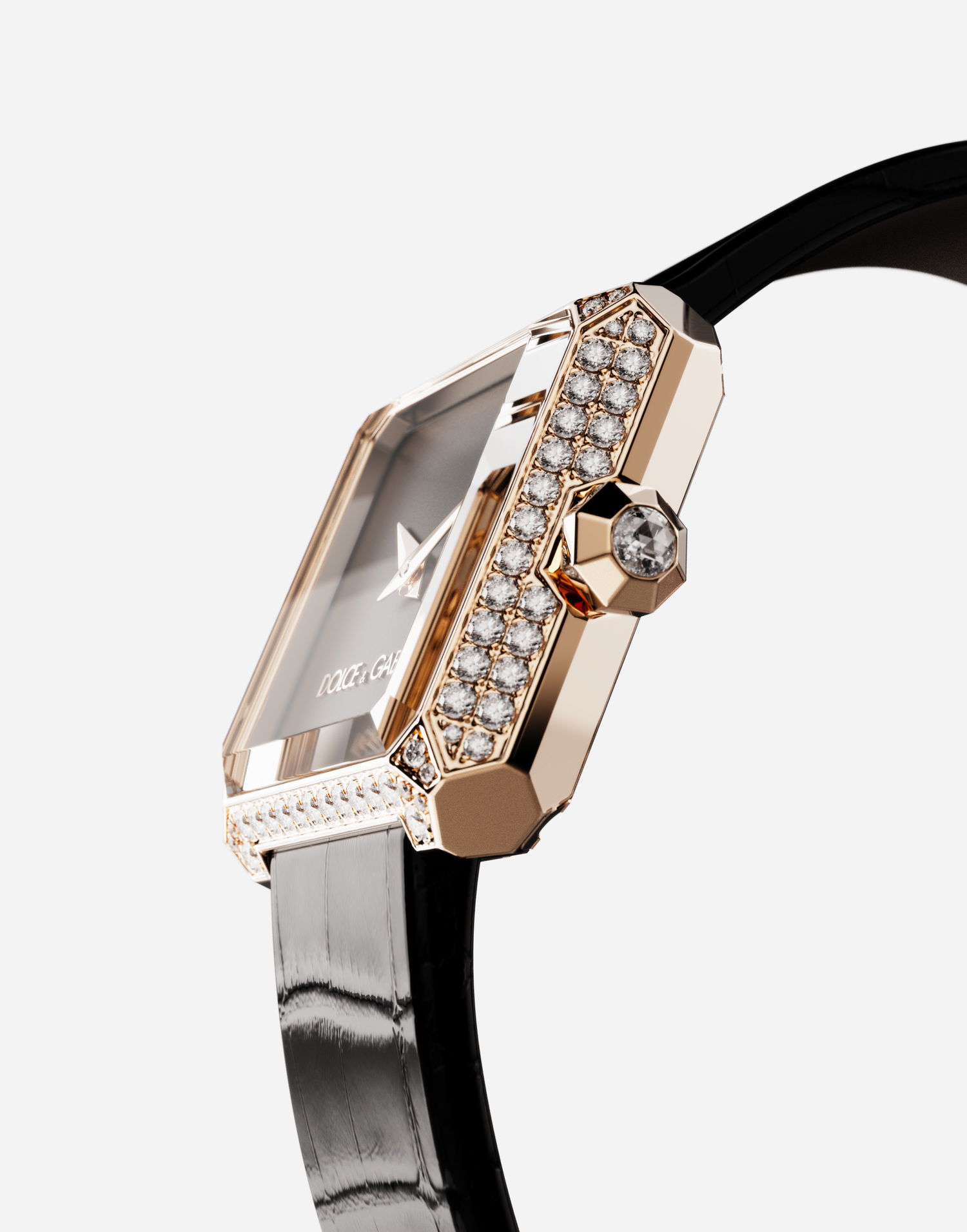 Часовник Dolce & Gabbana Diamond-Set Gold Faceted Case Watch with Croc-Embossed Leather Strap Черно | WWJC2GXSB01N0000, 1