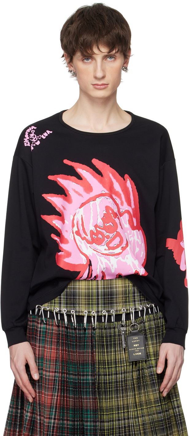 Тениска Chopova Lowena Flame Print Long Sleeve T-Shirt Черно | 2233