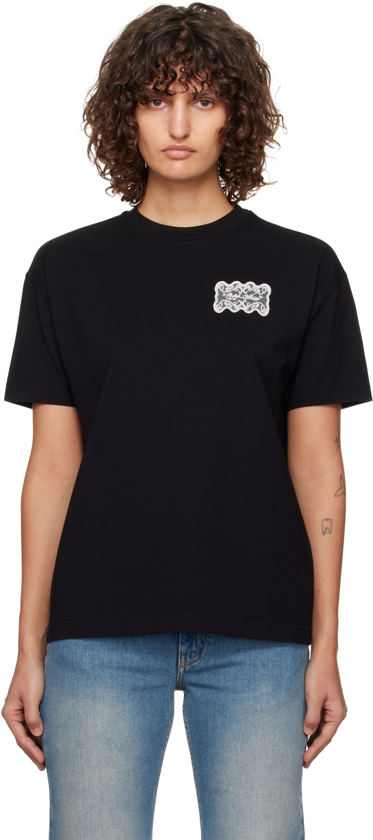 Тениска Off-White Lace Label Regular T-Shirt Черно | OWAA089F24JER0071001, 0