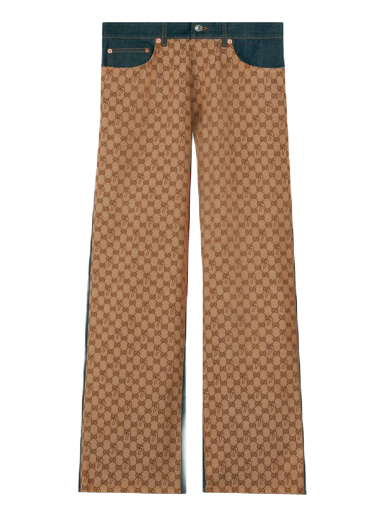 Дънки Palace Gucci x GG-P Pattern Baggy Jean Dark Blue Denim Кафяво | 723927 XDCAP 4270