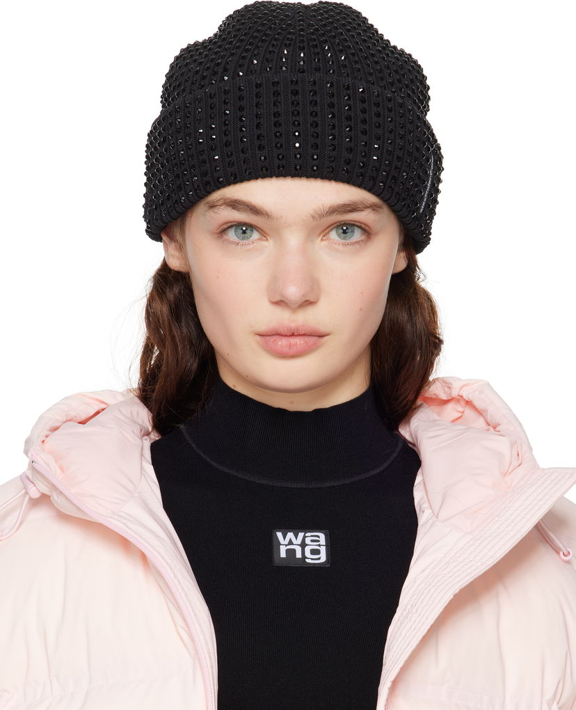 Шапка Alexander Wang Crystal Logo Beanie Черно | 1KC4249027