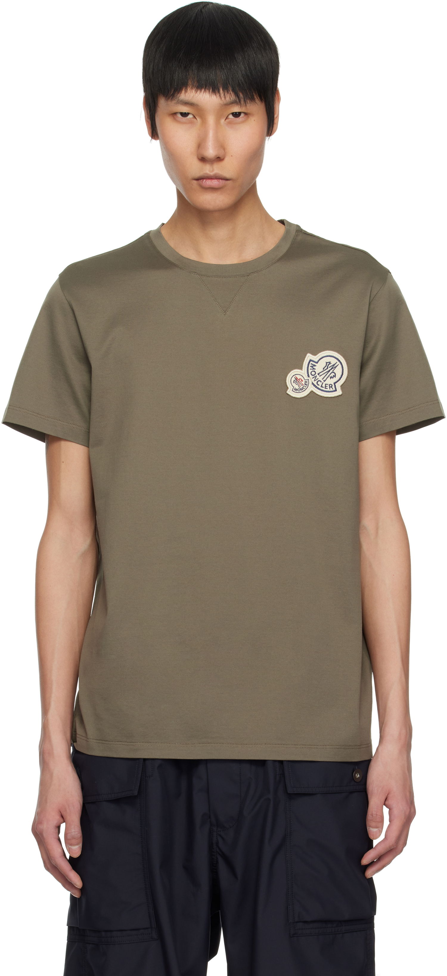 Тениска Moncler Moncler Double Logo Patch Cotton T-Shirt Зелено | K10918C000768390Y, 0