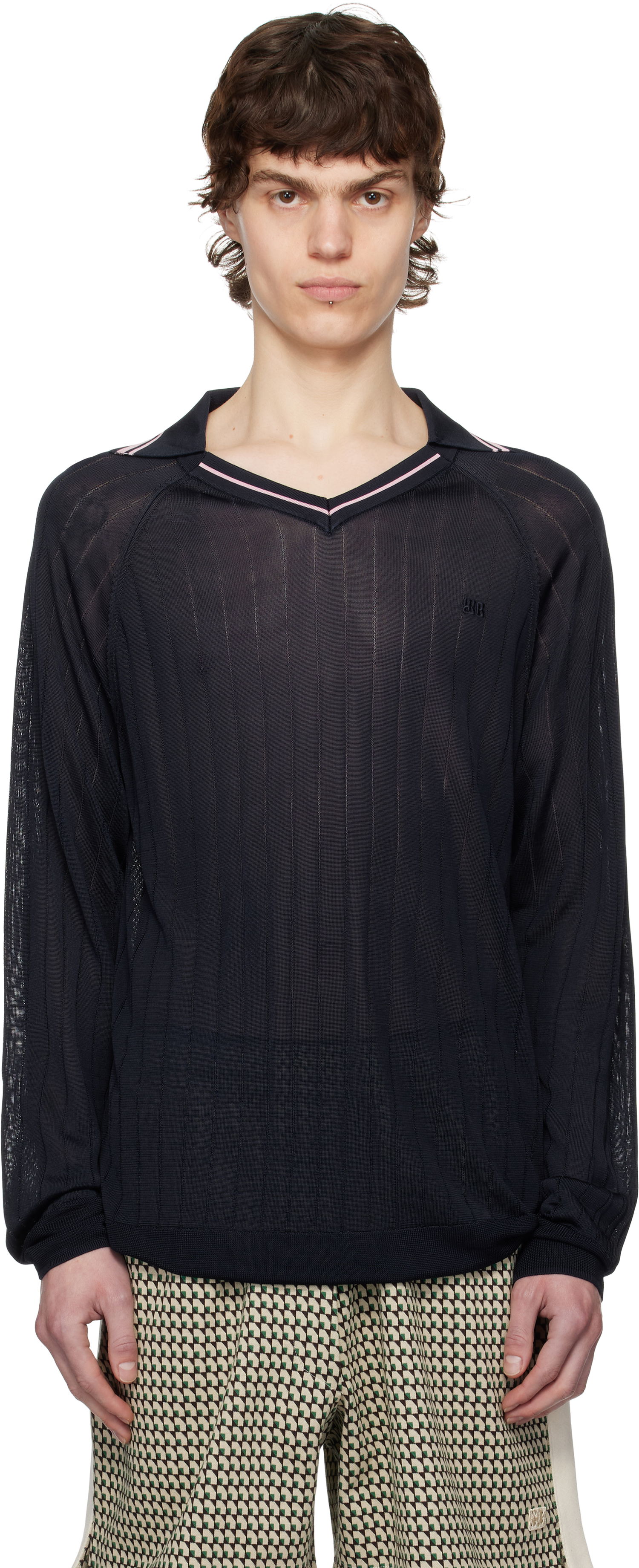 Пуловер Wales Bonner Wales Bonner Roots Knit Polo Тъмно синьо | MS25KN33-KN08-599 BRIGHT RAYON, 0