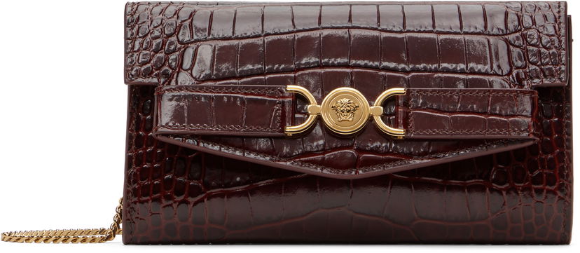 Портфейл Versace Croc-Effect Leather Chain Wallet Бургунди | 1015070_1A08724_1R70V