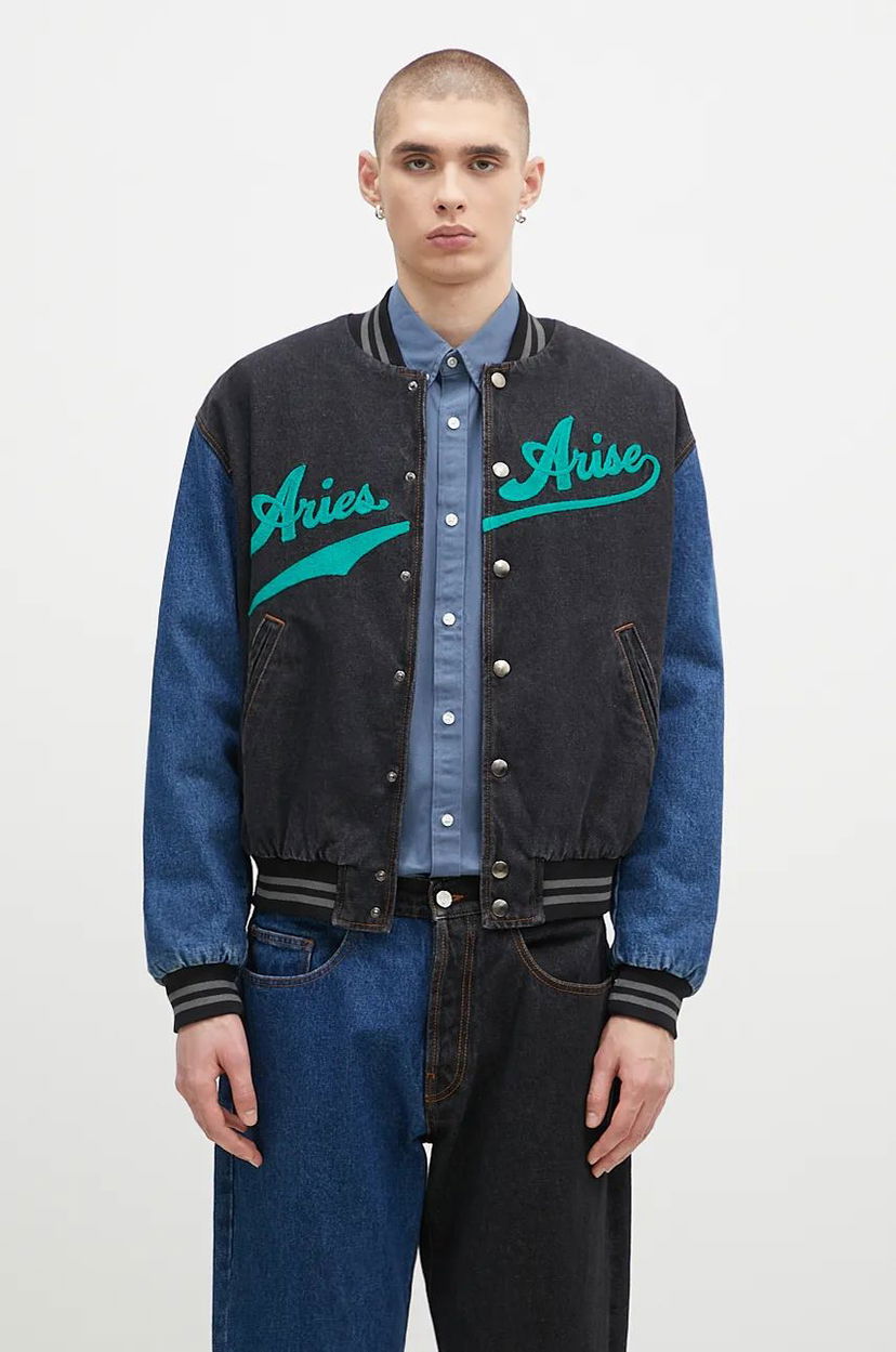 Яке бомбър Aries Varsity Denim Jacket Черно | AR7030302