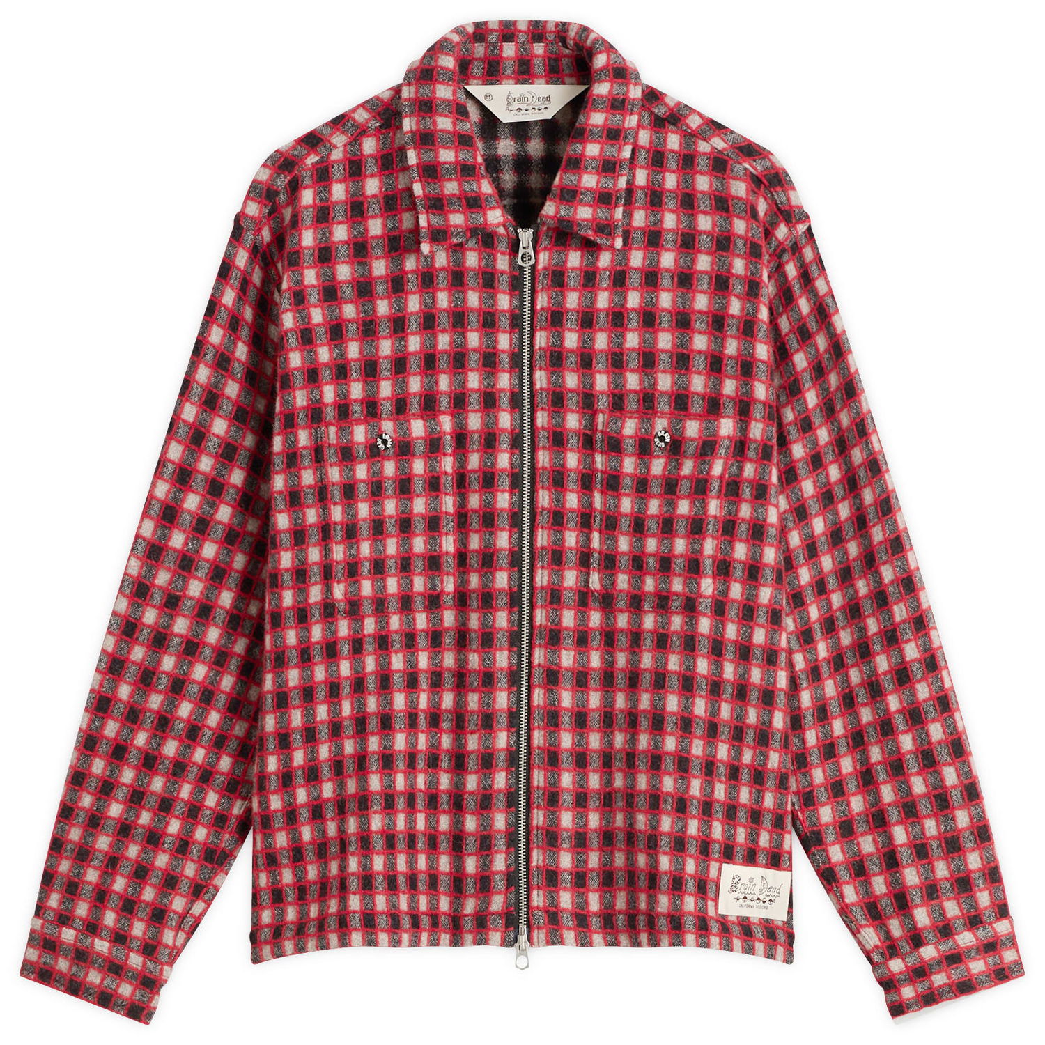 Риза Brain Dead Brain Dead Check Mate Flannel Zip Shirt, Size Large Червено | BDF25T160047-BML, 0