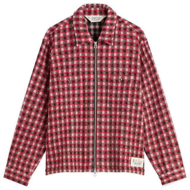 Brain Dead Check Mate Flannel Zip Shirt, Size Large