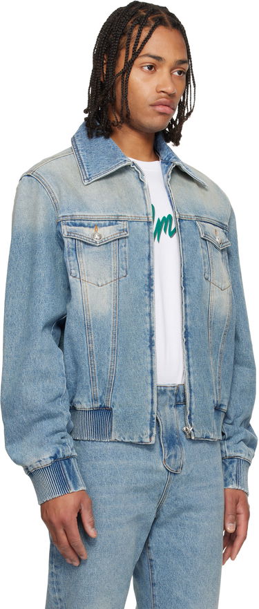 Яке бомбър Balmain Balmain Cropped Lined Denim Jacket Синьо | FH1TC420DF81, 1