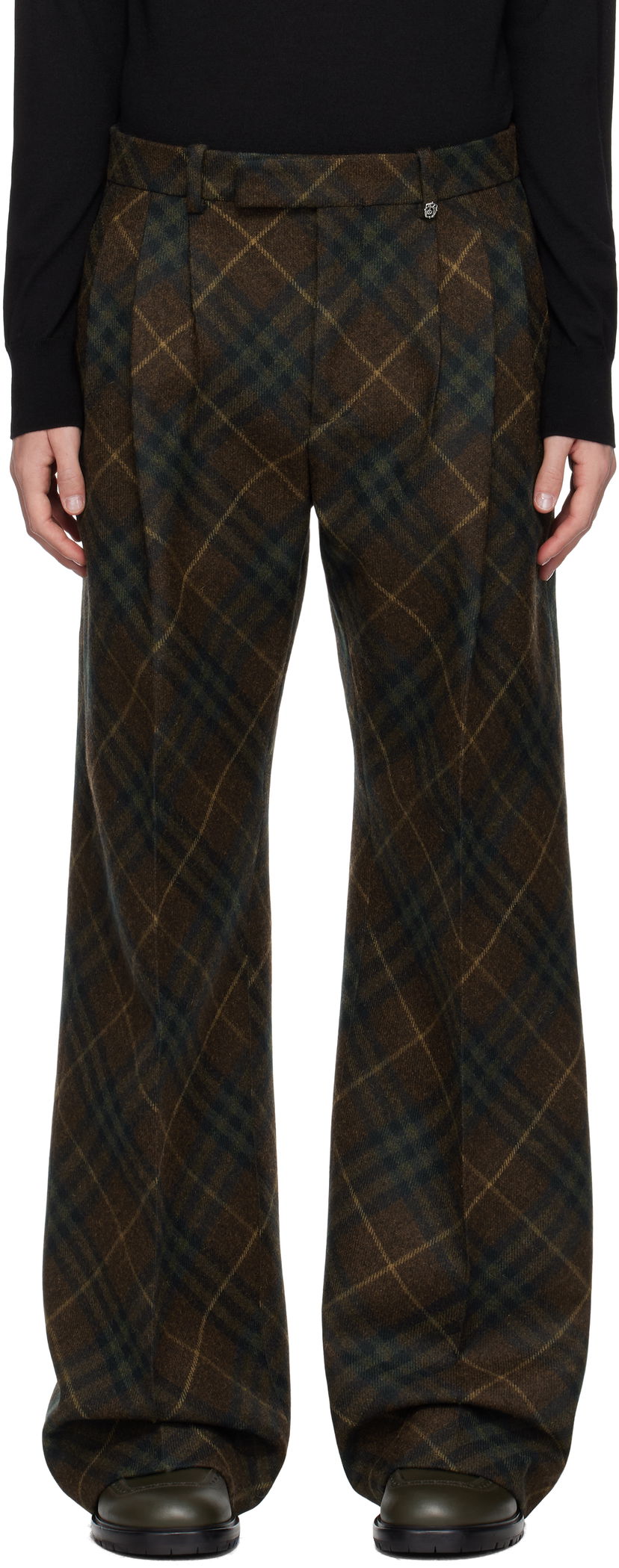 Панталони Burberry Pleated Check Wool Tailored Trousers Кафяво | 8096763