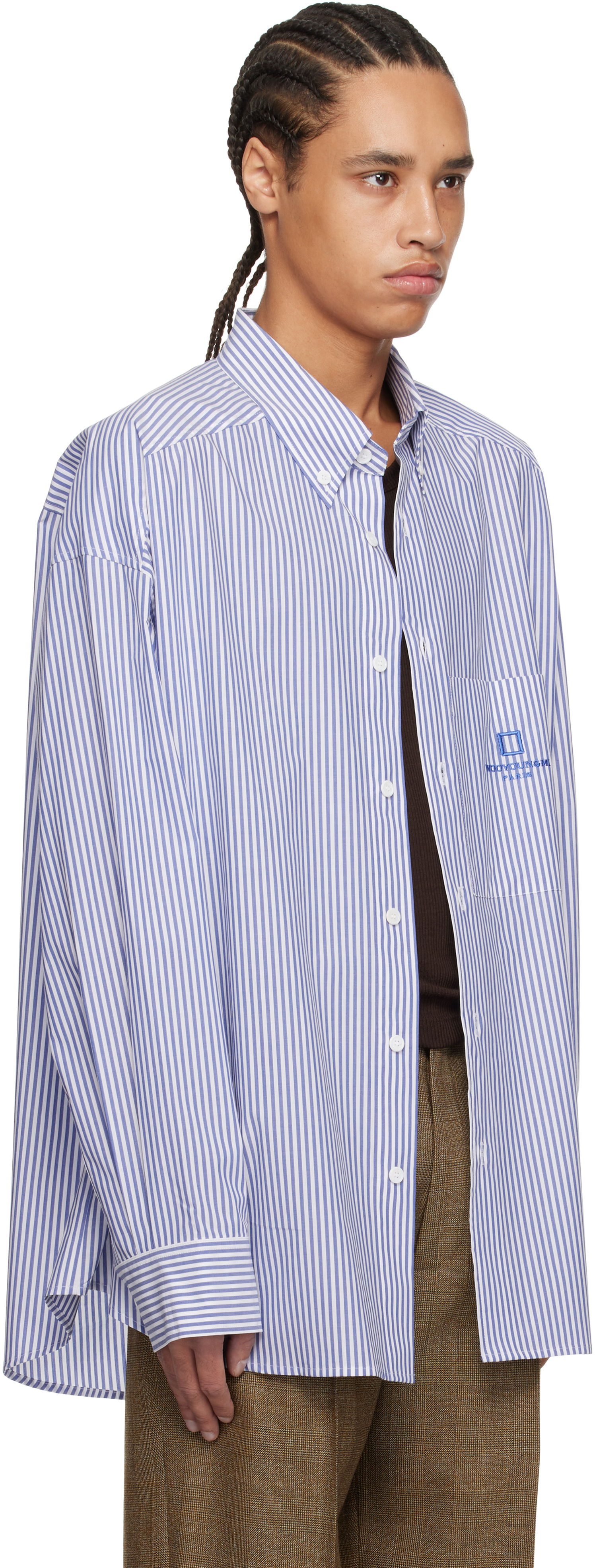 Риза WOOYOUNGMI WOOYOUNGMI Striped Cotton Shirt Синьо | W251SH12, 1