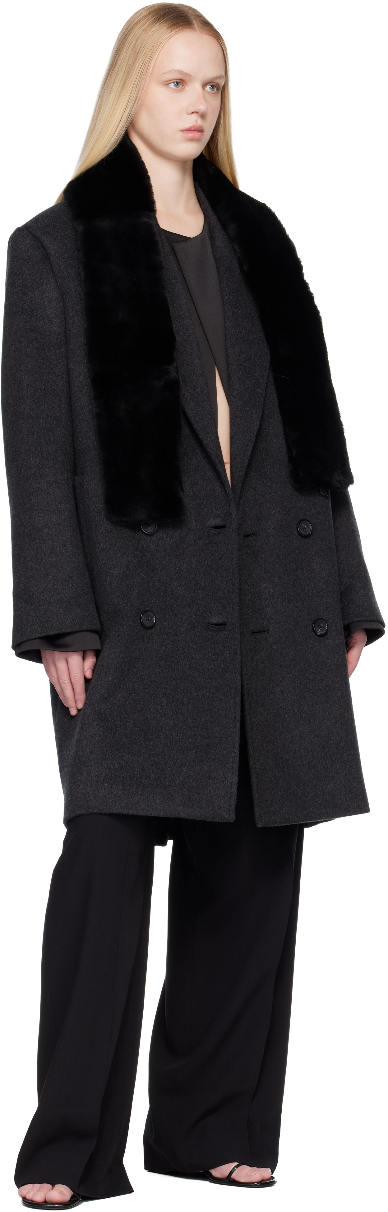 Шал TOTEME Tuxedo Shearling Scarf Черно | 254-WSC0128-LE0165, 1