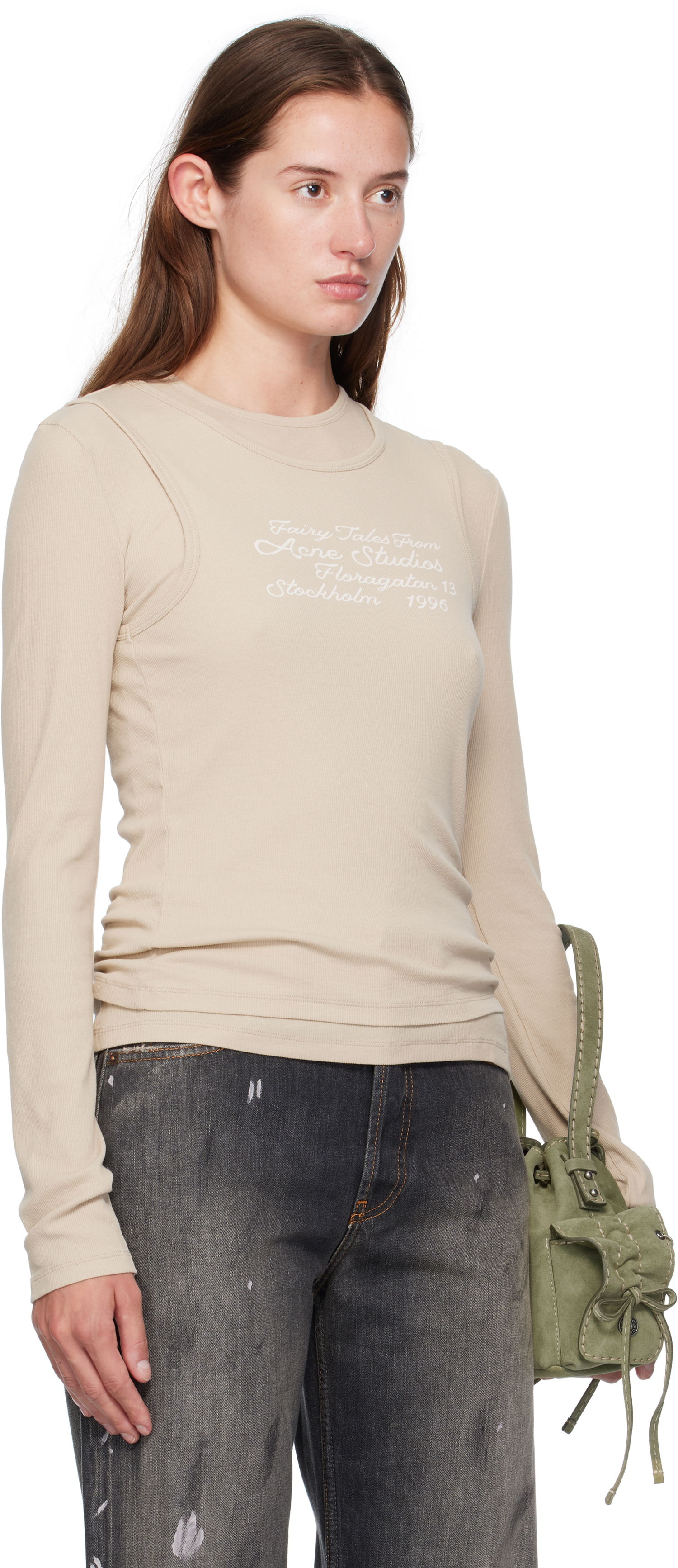 Тениска Acne Studios Acne Studios Layered Long Sleeve T-Shirt Бежово | AL0491-, 1