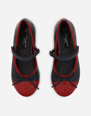 Кецове и обувки Dolce & Gabbana Calfskin and Patent Leather Ballet Flats with Bow Тъмно синьо | D11273A792489919, 3