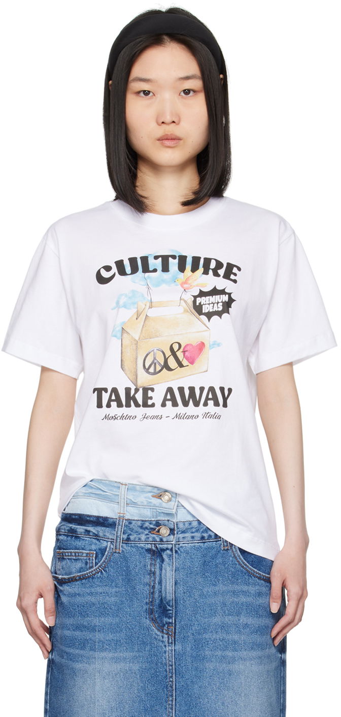 Тениска Moschino Moschino Jeans 'Culture Take Away' Graphic T-Shirt Бяло | 242K10708