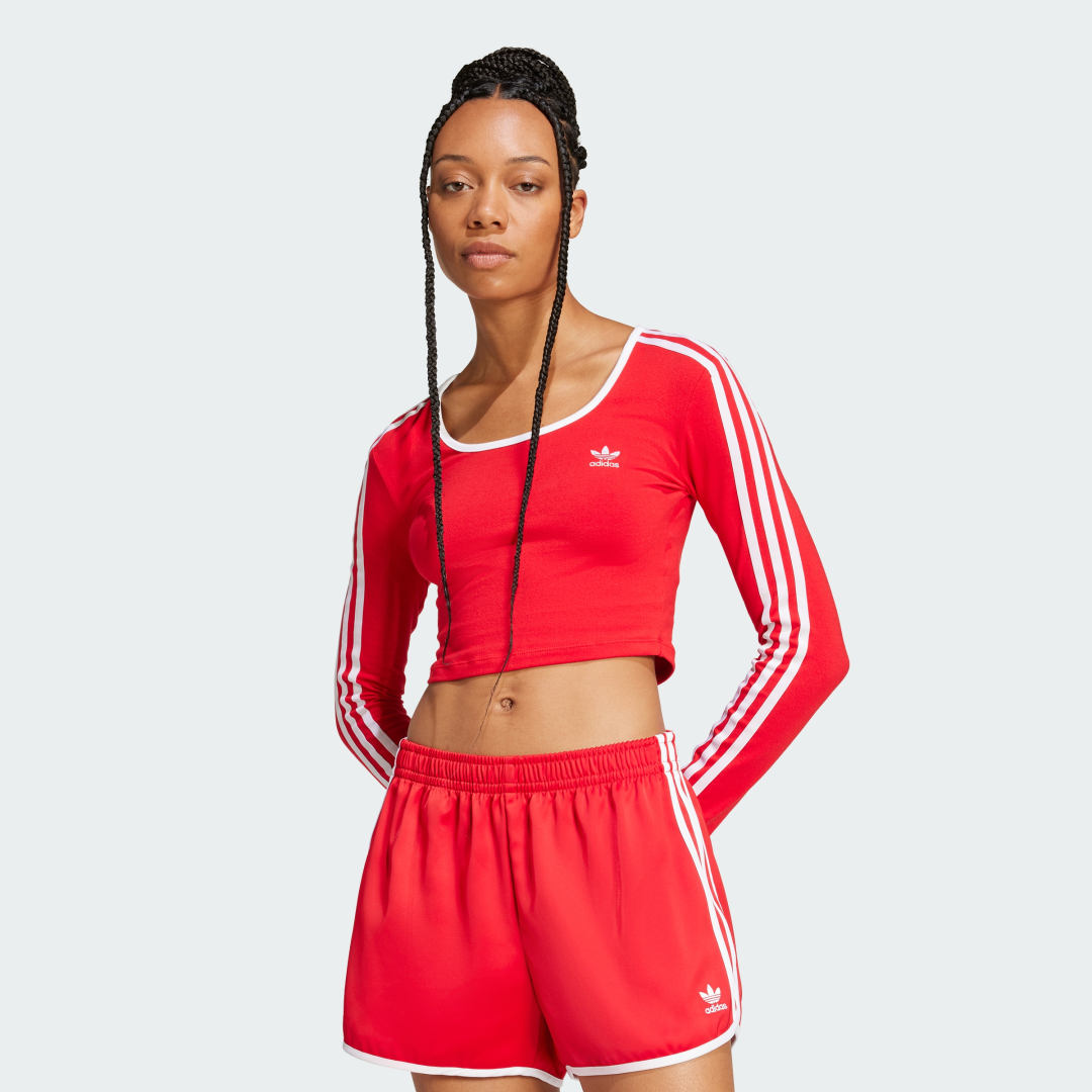 Съкратен топ adidas Performance Adicolor 3-Stripes Crop Long Sleeve Top Червено | JD4626, 0