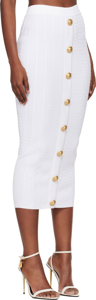 Пола Balmain Cable-Knit Button-Front Midi Skirt Бяло | FF1LD066KI50, 1