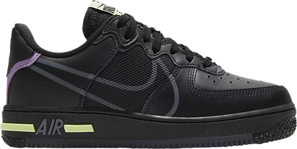 Кецове и обувки Nike Air Force 1 React "Triple Black" GS Черно | CD6960-001, 0