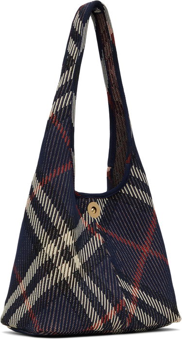 Дамска чанта Burberry Burberry Small Check Knitted Shoulder Bag Синьо | 8102531, 1