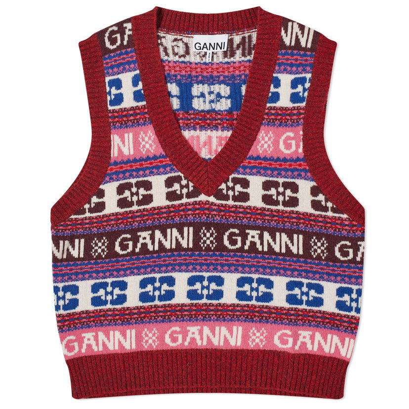 Пуловер GANNI Logo Wool Mix Vest Розово | K2121-999