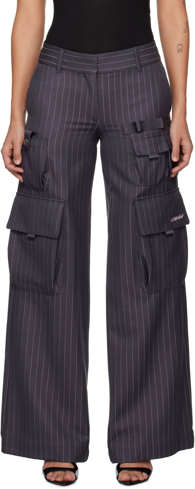 Карго панталони Off-White Pinstripe Toybox Cargo Pants Сиво | OWCF017F24FAB002073B