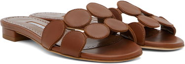 Pокля Manolo Blahnik Manolo Blahnik Haribalmuflat Leather Scalloped Slides Кафяво | 424-1839, 3