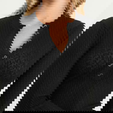 Пуловер SKIMS Sheer Knit Long Sleeve Henley Top, Size Large Черно | LS-LST-10128W-ONX, 5