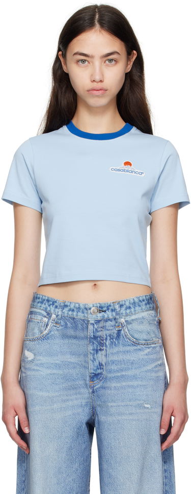 Съкратен топ Casablanca Casablanca Montage Cropped T-Shirt Синьо | WPF25-JTS-009-02, 0