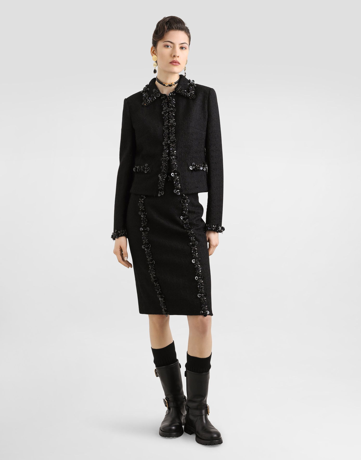 Пола Dolce & Gabbana Dolce & Gabbana Stretch Mat Sheath Skirt with Sequins Черно | F4C7CZFUCDQN0000, 1