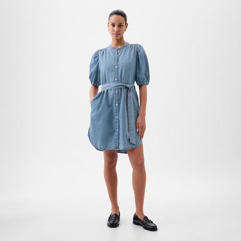 Pокля GAP Dresses Shortsleeve Puff Sleeve Denim Shirtdress Light Wash Indigo 118 Синьо | 855096-00