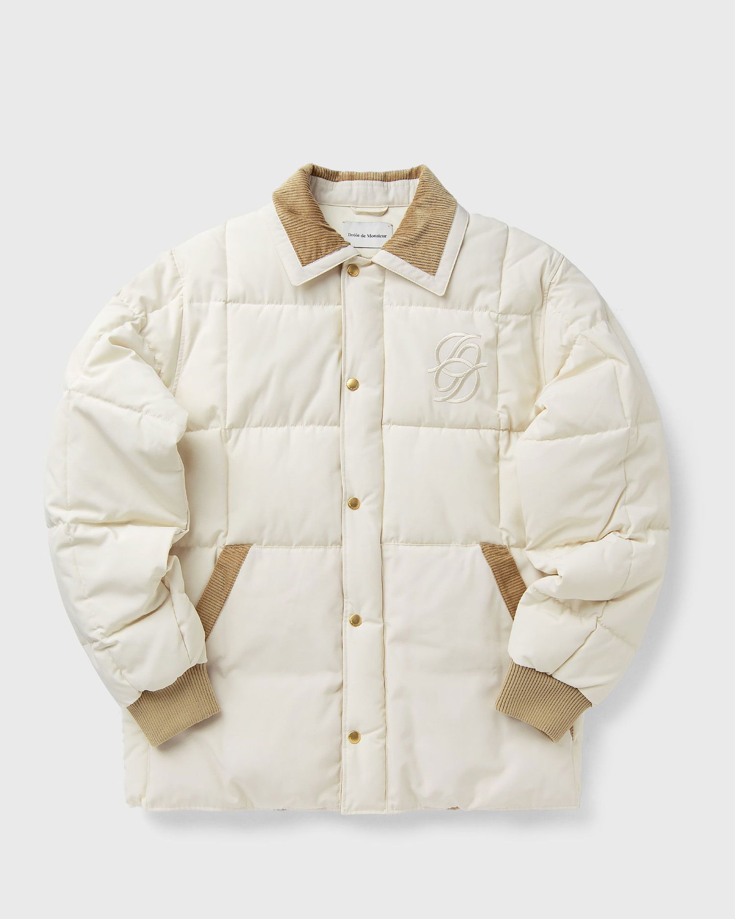 Пухо яке Drôle de Monsieur Quilted Jacket with Embroidered Logo and Corduroy Collar Бежово | I-CT139-PL163-OW, 0