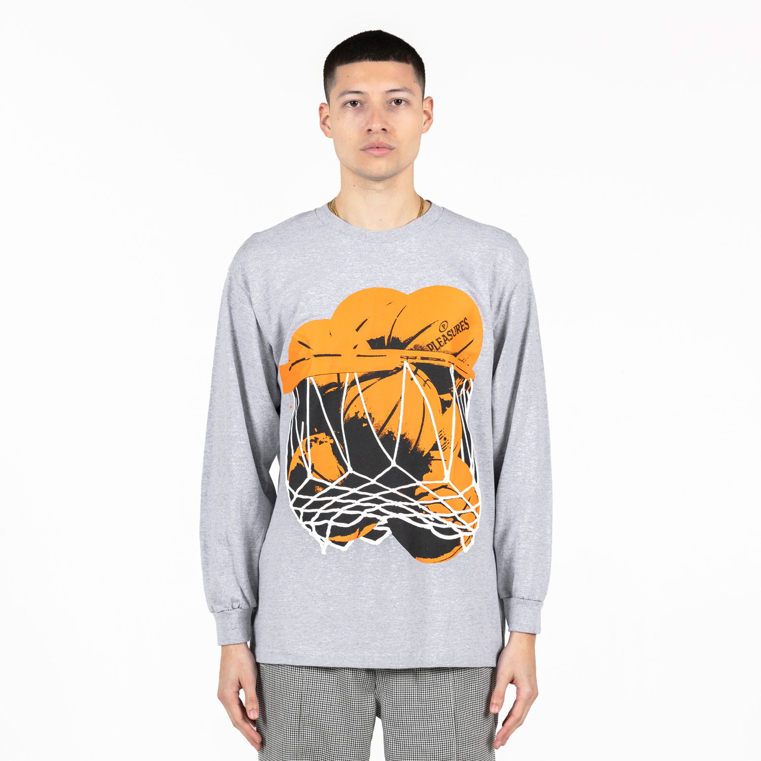 Тениска Pleasures Hoops Long-Sleeve Tee Heather Grey Сиво | P23SP055-GREY, 1