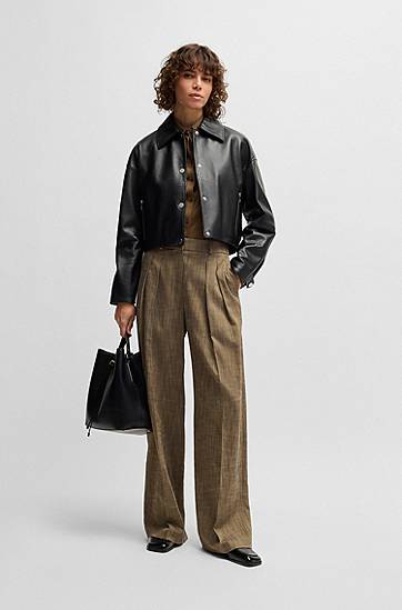 Яке бомбър BOSS Cropped Leather Jacket Черно | 50535759, 1